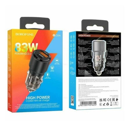  Автомобильное заряд. устр. Borofone BZ20A 1USB/1C 83W черное