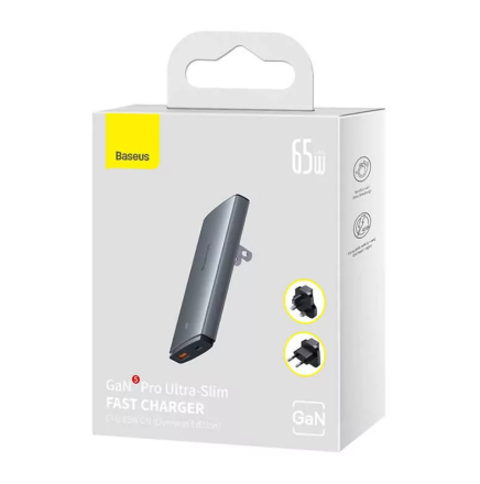  Сетевое зар. устр. Baseus GaN5 Pro Ultra-Slim 1USB/1C 65W CCGP150113 серое