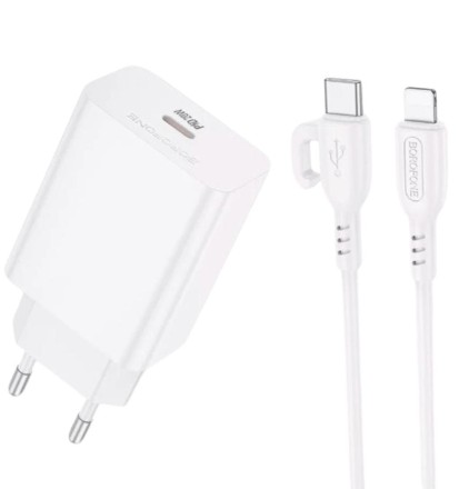  Сетевое зар. устр. Borofone BA21A Pro с шнуром Type-C на Lightning 1C 20W белое
