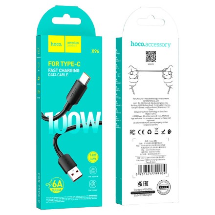 Usb Кабель-зарядка Type-C Hoco X96 100W 6A 1м силиконовый черный