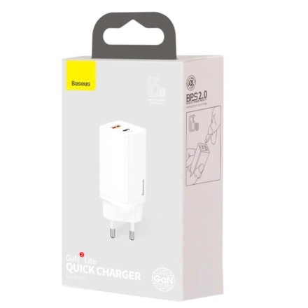  Сетевое зар. устр. Baseus GaN2 Lite Quick Charger 1USB/1C 65W (CCGAN2L-B02) белое