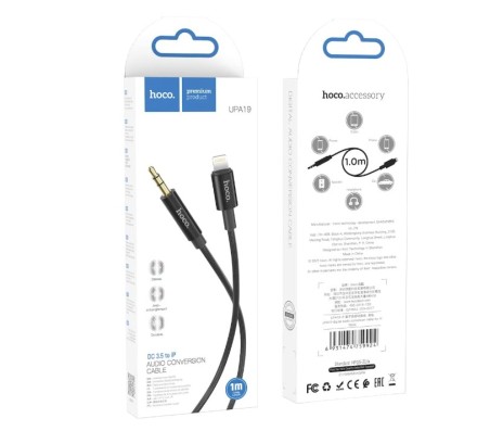 Кабель-переходник Hoco UPA19 Lighting (папа) на AUX 3.5мм (папа) 1м черный