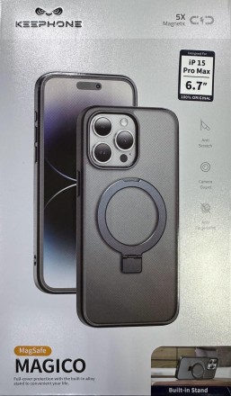  Накладка для i-Phone 15 Pro Max Keephone Magico Magsafe матово-прозрачный серая рамка