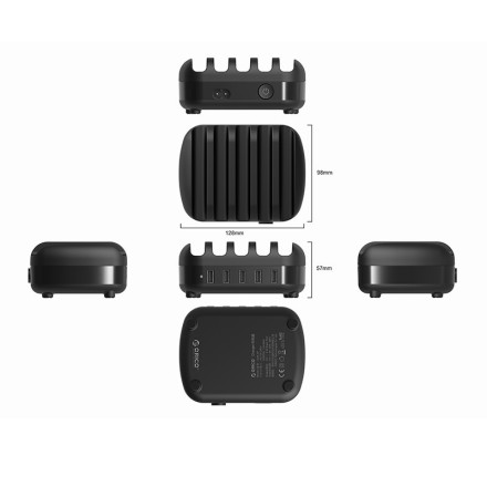  Сетевое зар. устр. Orico DUK-5P 5USB 40W с подставкой под 5 смартфонов черное