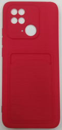 Накладка для Xiaomi Redmi 10C силиконовая с карманом для карт красная