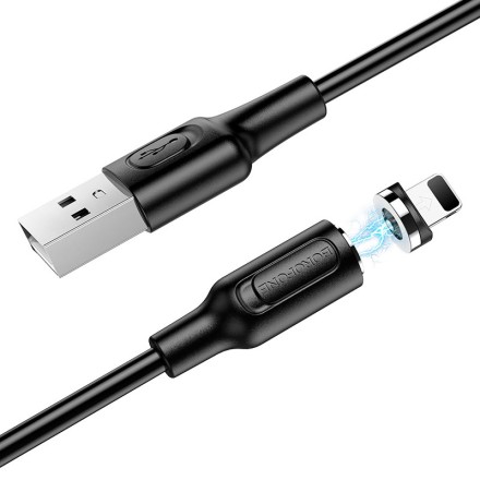  Usb Кабель-зарядка магнитный Lightning Borofone BX41 Amiable 2.4A 1м силиконовый черный