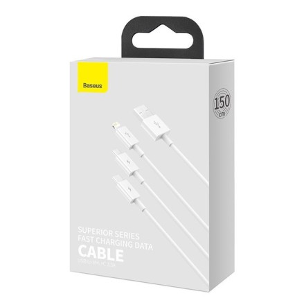  Кабель-зарядка Baseus Superior 3в1 i-Phone/Type-C/Micro 1.5м (CAMLTYS-02) 3.5A белый