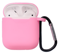 Силиконовый чехол для AirPods с карабином розовый