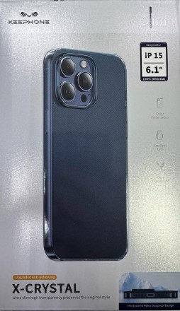  Накладка для i-Phone 15 Keephone X-Crystal синий