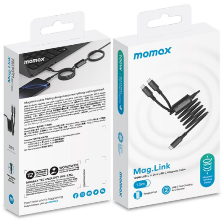  Usb Кабель-зарядка Type-C на 2Type-C Momax Mag.Link 100W DC85D 1.5м черный