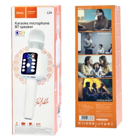  Микрофон для караоке Hoco L24 BT5.4/1200mAh/6ч/5Вт белый