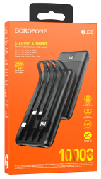 Powerbank Borofone BJ20 10000mAh 2USB 2A с проводом Type-C/Micro/Lightning черный