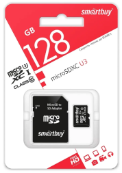 micro SDXC карта памяти Smartbuy 128GB Class10 U3 (с адаптером SD) (SB128GBSDU3-01) 