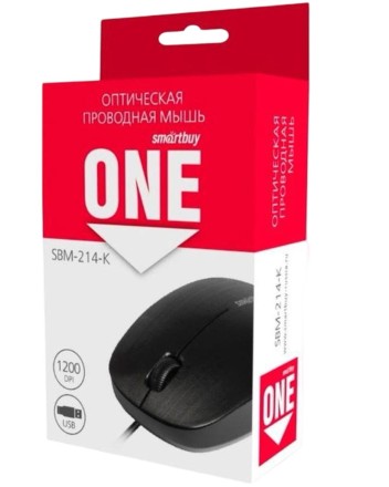  Мышь проводная Smartbuy ONE 214 USB/DPI 1200/3 кнопки/1.3м (SBM-214-K) черная