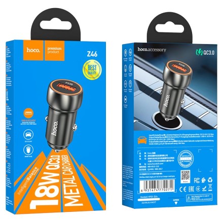  Автомобильное заряд. устр. Hoco Z46 1USB QC3.0 18W серое