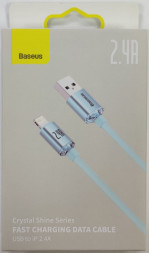 Usb Кабель-зарядка Lightning Baseus Crystal Shine 2.4A 1.2м (CAJY001103) синий