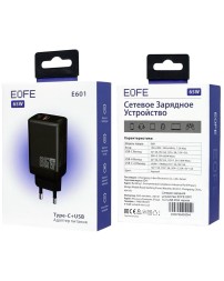 Сетевое зарядное устройство EOFE E601 1C/1USB 65W черное