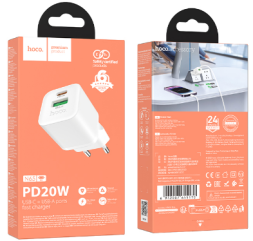 Сетевое зар. устр. Hoco N65 1USB/1С PD/QC3.0 3A 20W белое