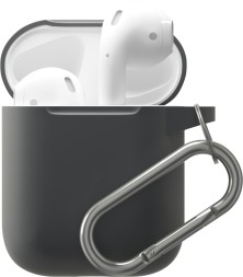 Силиконовый чехол для AirPods с карабином тёмно-серый