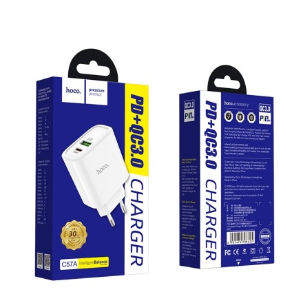  Сетевое зар. устр. Hoco C57A 1USB/1C 3A 18W белое