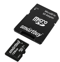 micro SDXC карта памяти Smartbuy 128GB Class10 U3 V30с адаптером SD) (SB128GBSDCCTV) 