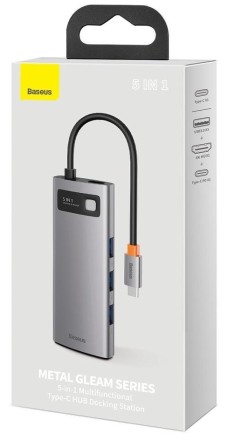  USB-C хаб Baseus Metal Gleam 5в1 3USB/HDMI/USB-C (WKWG020013) серый