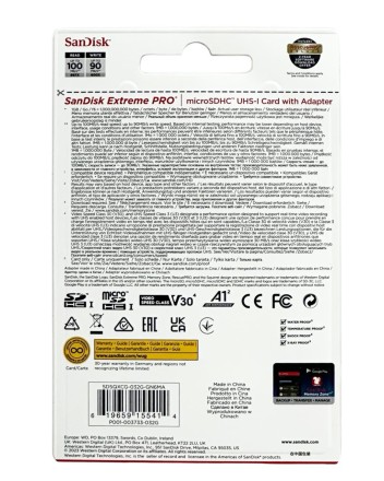  micro SDHC карта памяти SanDisk 32GB Class10 Extreme Pro 100MB/s с адапт (SDSQXCG-032G-GN6MA)