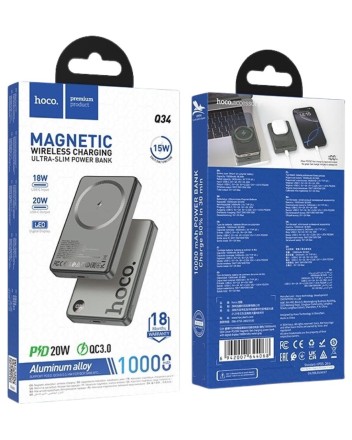  Powerbank с беспроводной зарядкой MagSafe Hoco Q34 10000mAh 1USB-C 20W серебристый