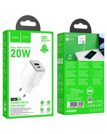  Сетевое зар. устр. Hoco N46 1USB/1C 20W белое