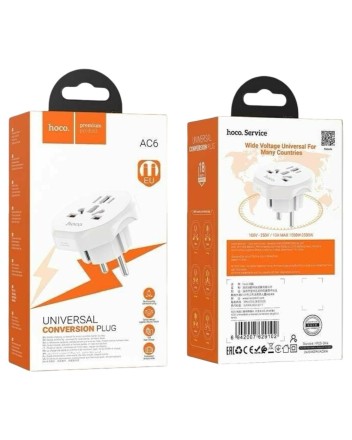  Сетевой переходник адаптер для евророзетки Hoco AC6 10А 250В белый