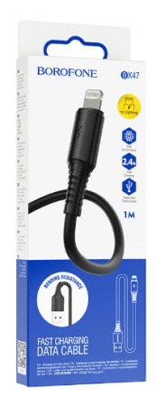  Usb Кабель-зарядка Lightning Borofone BX47 Coolway 3A 1м силиконовый черный