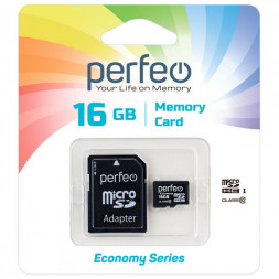 micro SDHC карта памяти Perfeo 16GB High-Capacity (Class 10), с адаптером economy series