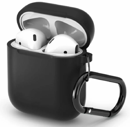  Силиконовый чехол для AirPods с карабином чёрный