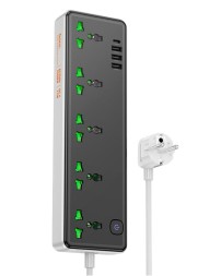 Сетевой фильтр Hoco AC13A 5розеток/3USB/1C 1,5м черный