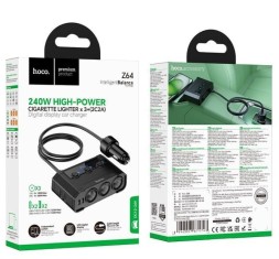 Автомобильное заряд. устр. Hoco Z64 2USB/2C 240W с дисплеем черное
