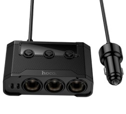 Автомобильное заряд. устр. Hoco Z64 2USB/2C 240W с дисплеем черное