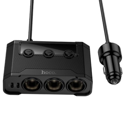  Автомобильное заряд. устр. Hoco Z64 2USB/2C 240W с дисплеем черное