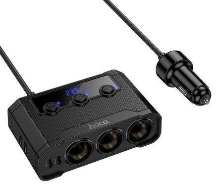  Автомобильное заряд. устр. Hoco Z64 2USB/2C 240W с дисплеем черное