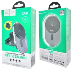 Держатель c беспроводной зарядкой в воздуховод Hoco CA91 (MagSafe) 15W магнитный черный