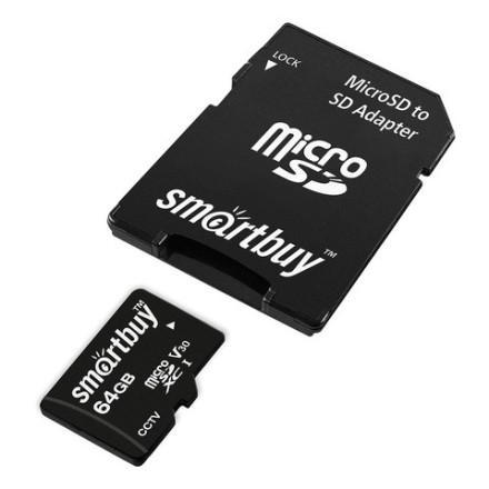  micro SDXC карта памяти Smartbuy 64GB cl10 U3 V30 для видеонаблюдения (с адаптером SD)