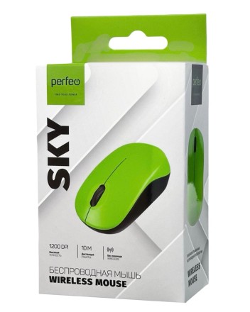  Мышь беспроводная Perfeo Sky USB/DPI 1200/3 кнопки/1AA зеленая