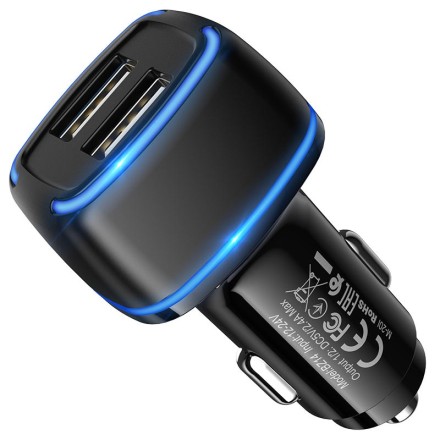  Автомобильное заряд. устр. Borofone BZ14 2USB 2.4A черное