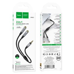 Разветвитель аудиокабель Hoco UPA21 AUX 3.5mm наушники (папа) + микрофон (2 мама) чёрный