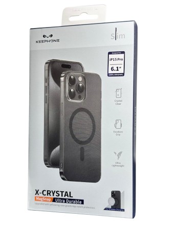  Накладка для i-Phone 15 Pro Keephone X-Crystal Magsnap черный прозрачный