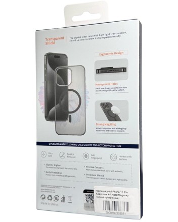  Накладка для i-Phone 15 Pro Keephone X-Crystal Magsnap черный прозрачный