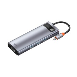 USB-C хаб Baseus Metal Gleam 9в1 3USB/HDMI/USB-C/MicroSD/TF/RJ45/VGA (CAHUB-CU0G) серый