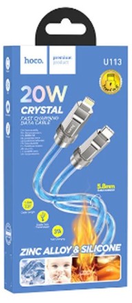  Usb Кабель-зарядка Type-C на Lightning Hoco U113 3A 20W 1м силиконовый синий