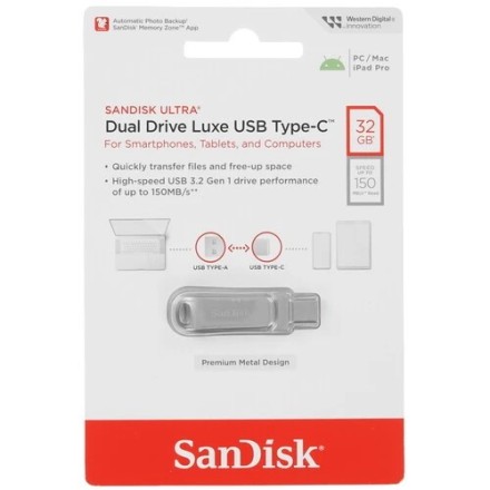  USB/USB-C флеш накопитель SanDisk 32GB Ultra Dual Drive Luxe (SDDDC4-032G-G46)