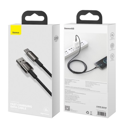  Usb Кабель-зарядка TYPE-C Baseus Tungsten Gold 66W 1м (CATWJ-B01) черный