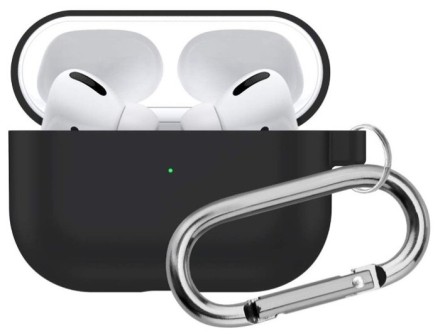  Силиконовый чехол для AirPods Pro 2 c карабином черный